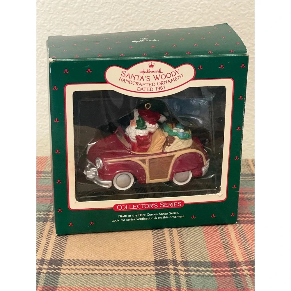 Hallmark Keepsake Ornament 1987 Santa's Woody Collector‎ Series Red Woodie Wagon